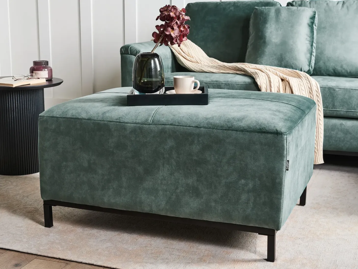 Fodskammel OSLO Velour Blågrøn