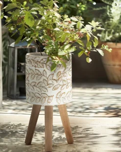 Forhøjet plantekrukke ALIARTOS 26 cm Cremehvid
