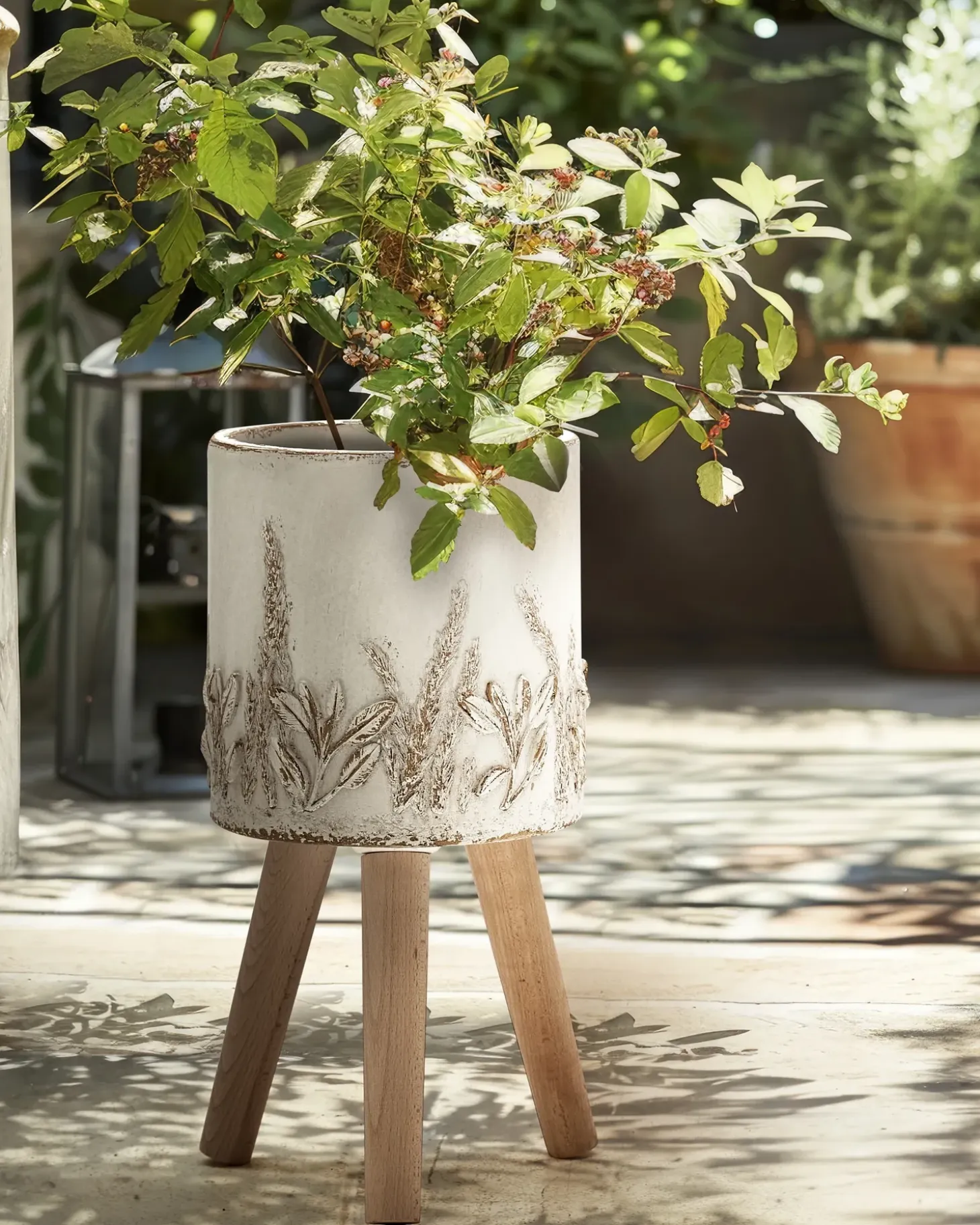 Forhøjet plantekrukke PREWEZA 23 cm Cremehvid
