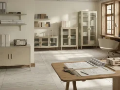Glas vitrineskab GLEORA Metal Lys Beige