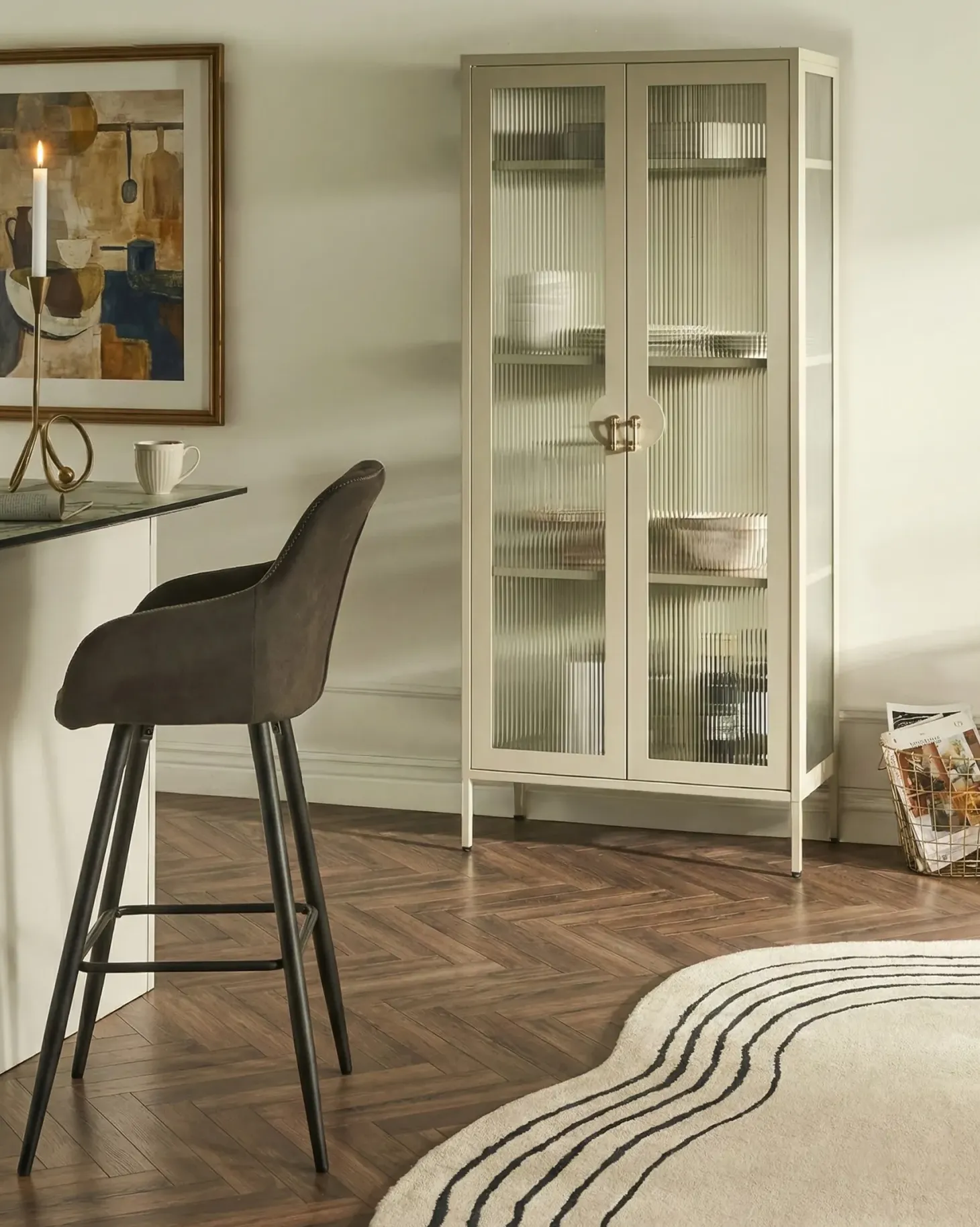 Glas vitrineskab GLEORA Metal Lys Beige
