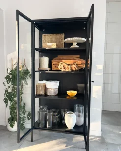 Glas vitrineskab HARTY Metal 80 cm Sort