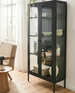 Glas vitrineskab HARTY Metal 80 cm Sort