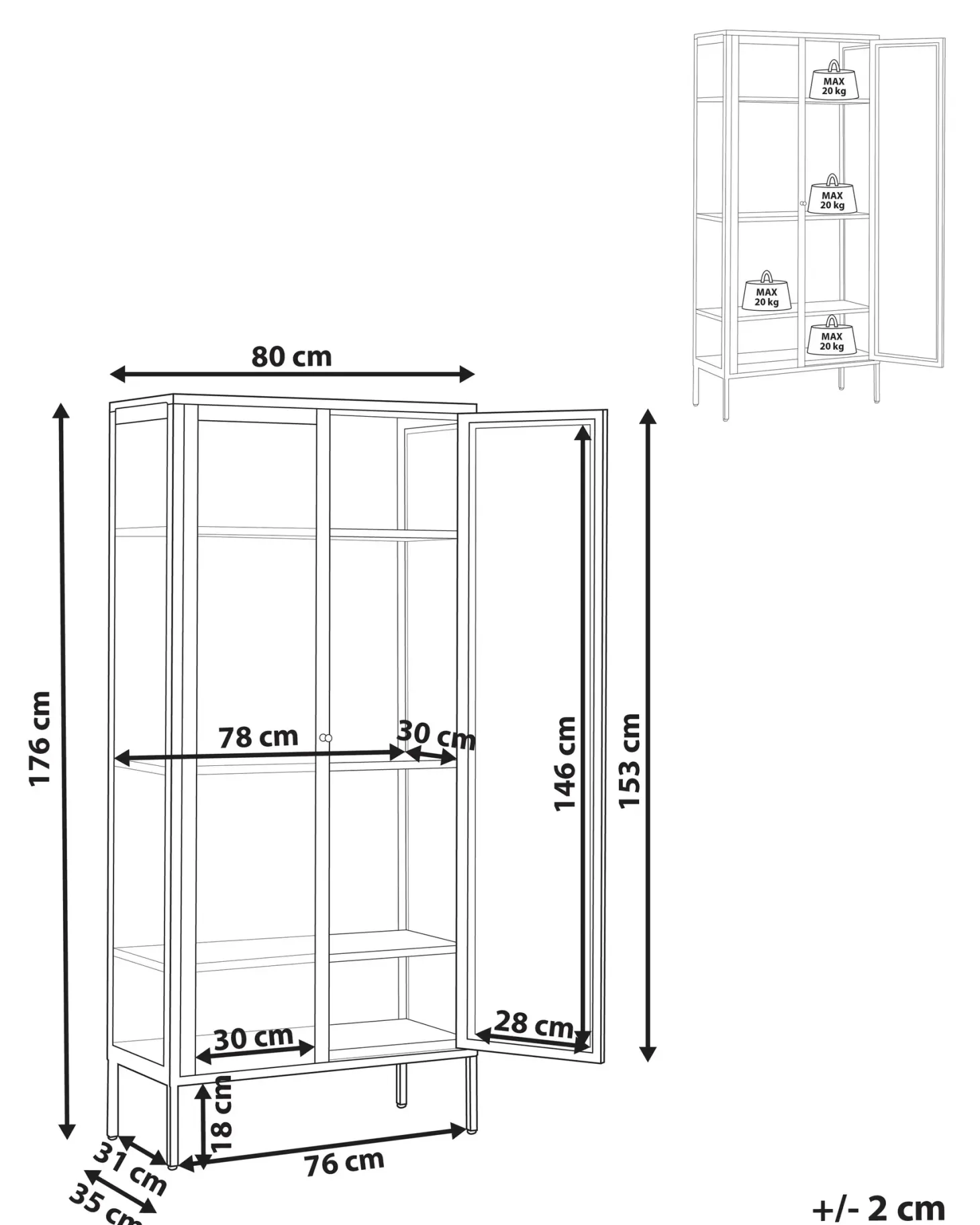 Glas vitrineskab HARTY Metal 80 cm Beige