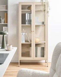 Glas vitrineskab HARTY Metal 80 cm Beige