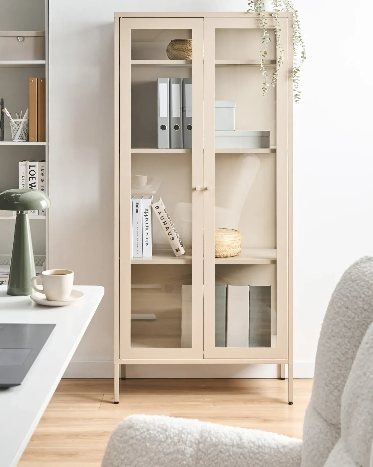 Glas vitrineskab HARTY Metal 80 cm Beige