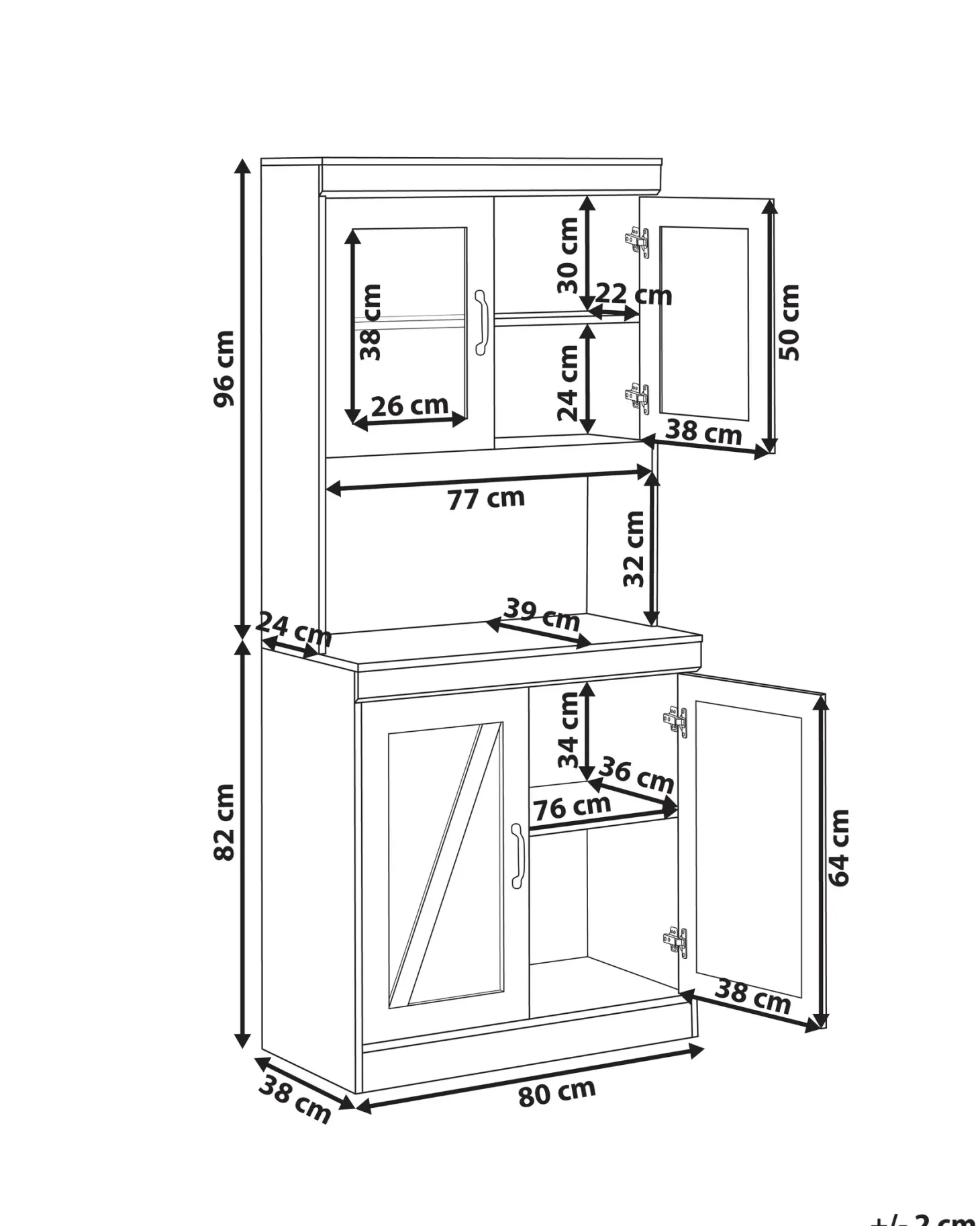 Glas vitrineskab KALBARRI 80 cm Brun/hvid