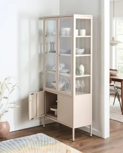 Glas vitrineskab OXTED Metal 80 cm Beige