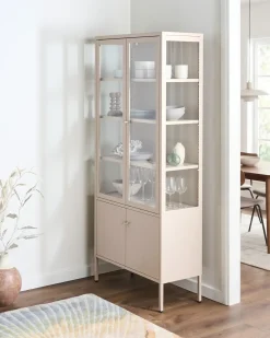 Glas vitrineskab OXTED Metal 80 cm Beige