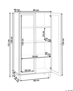Glas vitrineskab TINGLEDALE 80 cm Hvid