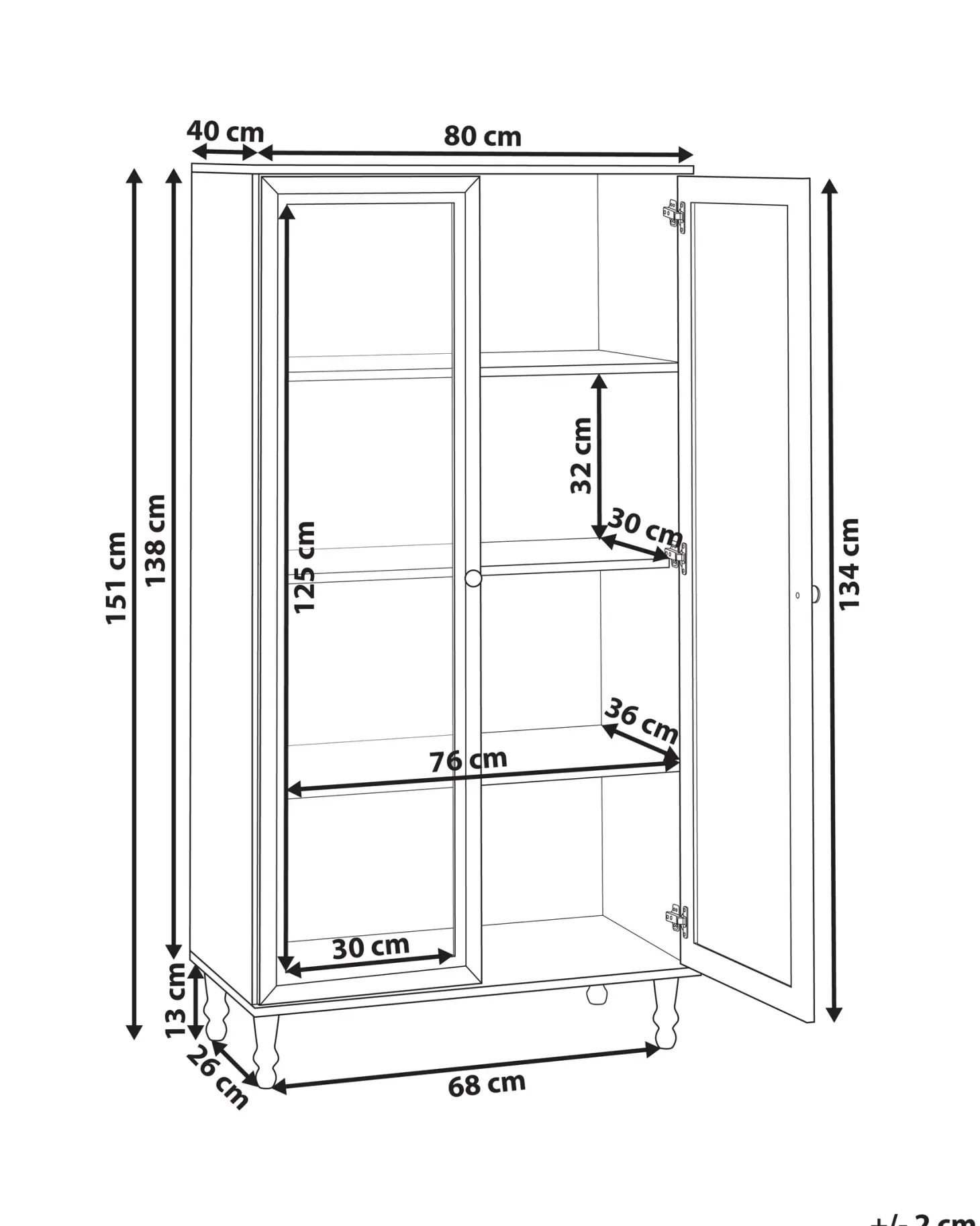 Glas vitrineskab TINGLEDALE 80 cm Hvid