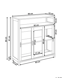 Glas vitrine skænk CRABTREE 86 cm Hvid