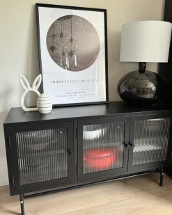 Glas vitrine skænk DEVON Metal 115 cm Sort