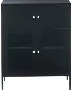 Glas vitrine skænk ESHOLT Metal 80 cm Sort
