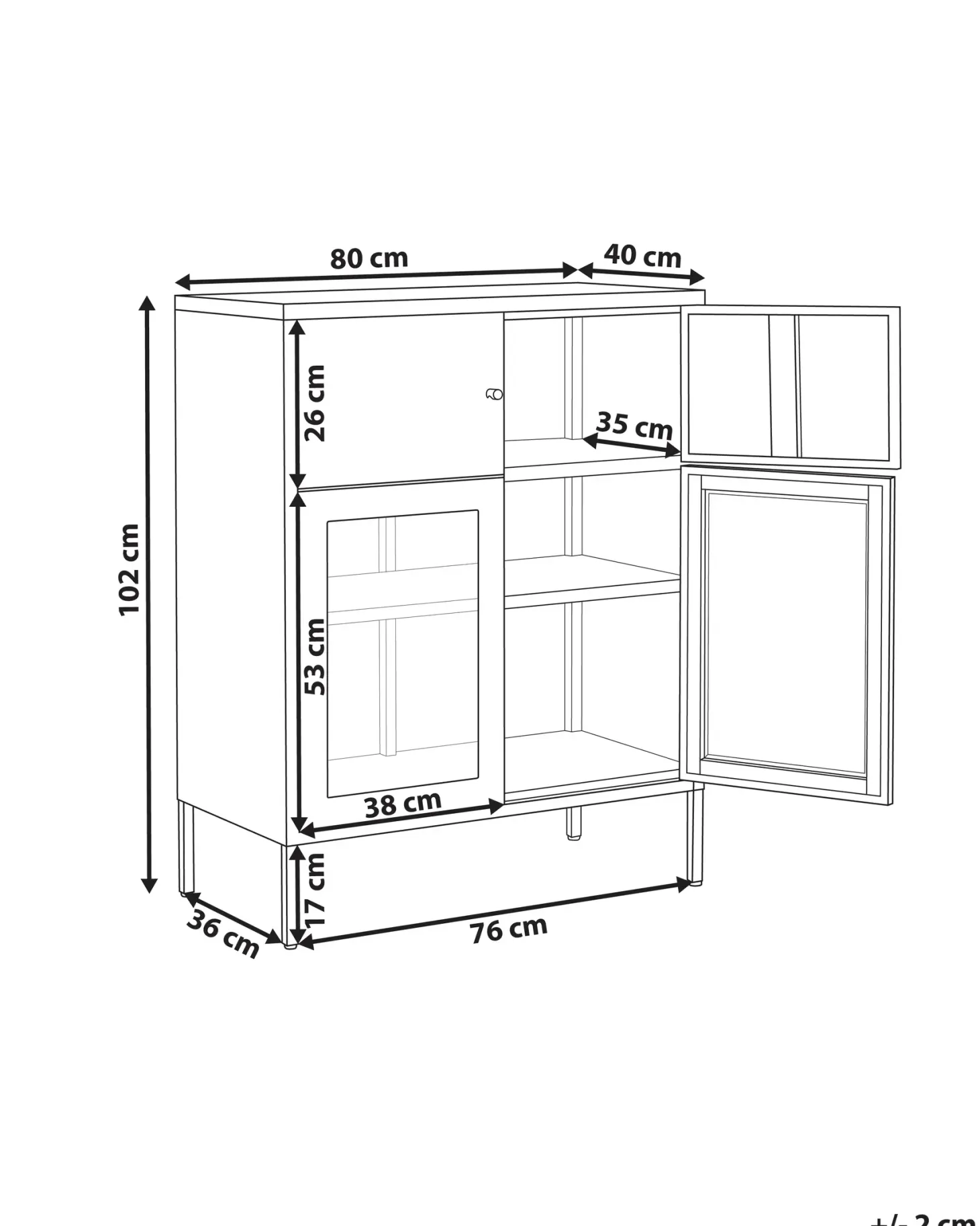 Glas vitrine skænk ESHOLT Metal 80 cm Sort