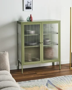 Glas vitrine skænk LERRYN Metal 90 cm Grøn