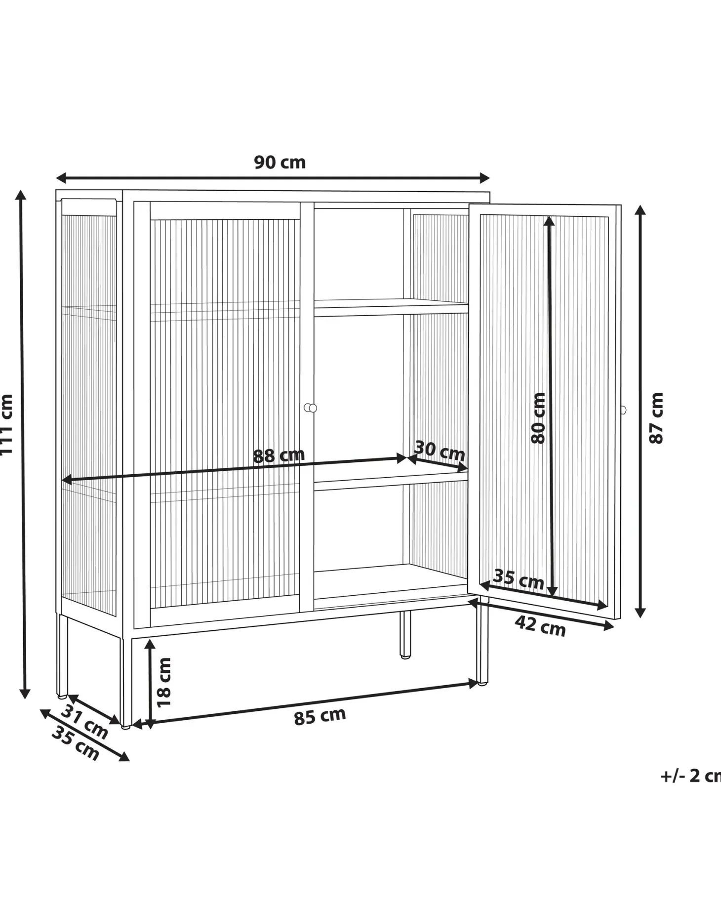Glas vitrine skænk LERRYN Metal 90 cm Grøn