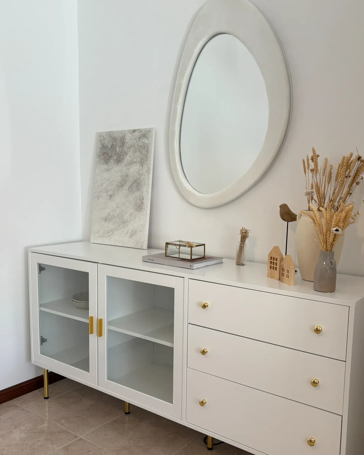 Glas vitrine skænk MILORA 160 cm Hvid