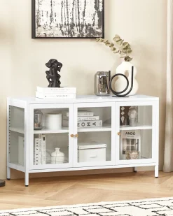 Glas vitrine skænk NEWPORT Metal 115 cm Hvid