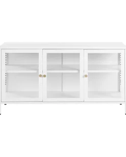 Glas vitrine skænk NEWPORT Metal 115 cm Hvid