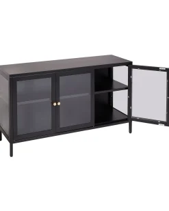 Glas vitrine skænk NEWPORT Metal 115 cm Sort