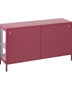 Glas vitrine skænk NEWPORT Metal 115 cm Mørkerød