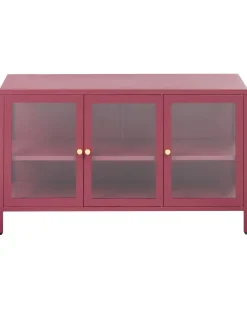 Glas vitrine skænk NEWPORT Metal 115 cm Mørkerød
