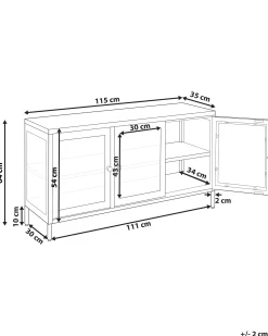 Glas vitrine skænk NEWPORT Metal 115 cm Mørkerød