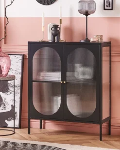 Glas vitrine skænk SARRE Metal 90 cm Sort