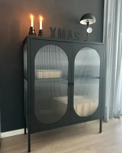 Glas vitrine skænk SARRE Metal 90 cm Sort