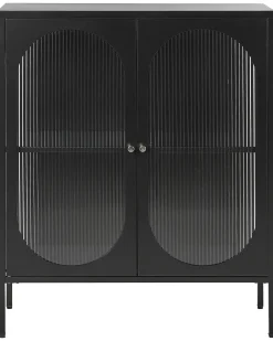 Glas vitrine skænk SARRE Metal 90 cm Sort