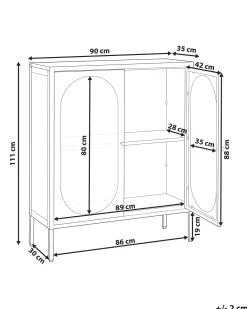 Glas vitrine skænk SARRE Metal 90 cm Sort