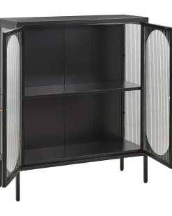Glas vitrine skænk SARRE Metal 90 cm Sort