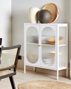 Glas vitrine skænk SARRE Metal 90 cm Hvid