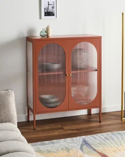 Glas vitrine skænk SARRE Metal 90 cm Guldbrun