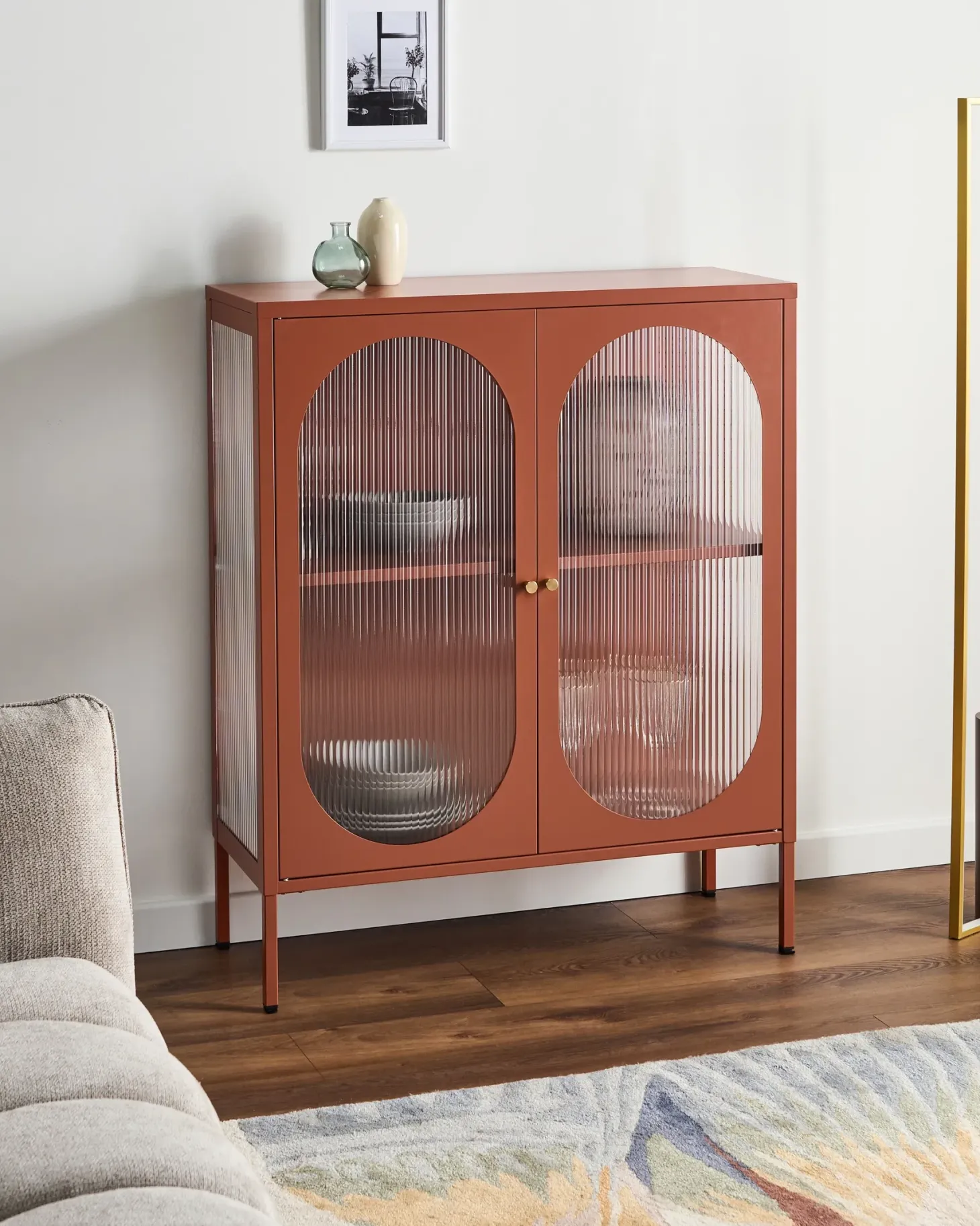 Glas vitrine skænk SARRE Metal 90 cm Guldbrun
