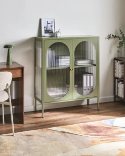 Glas vitrine skænk SARRE Metal 90 cm Grøn