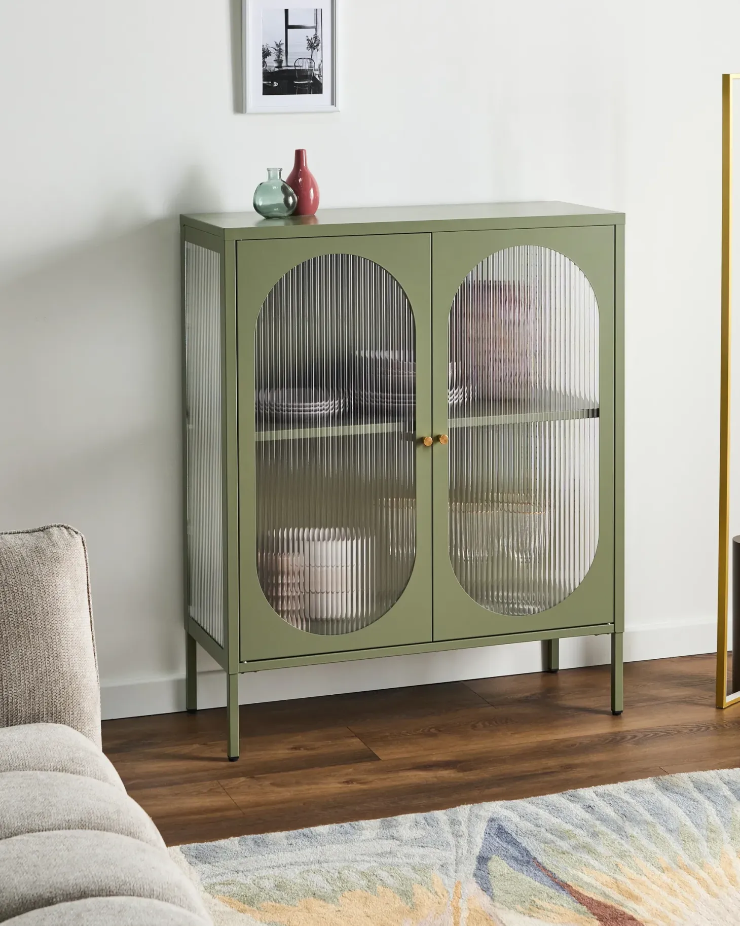 Glas vitrine skænk SARRE Metal 90 cm Grøn