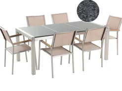 GROSSETO 6 personers Havemøbelsæt Grå/beige Granit Trippelplade Poleret
