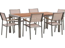 GROSSETO 6 personers Havemøbelsæt Brun/beige Eukalyptustræ