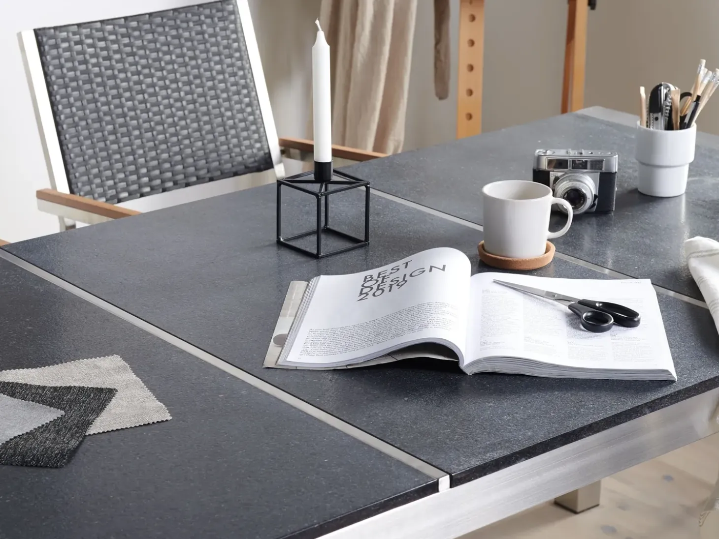 GROSSETO 6 personers Havemøbelsæt Sort/beige Basalt Trippelplade Flammet