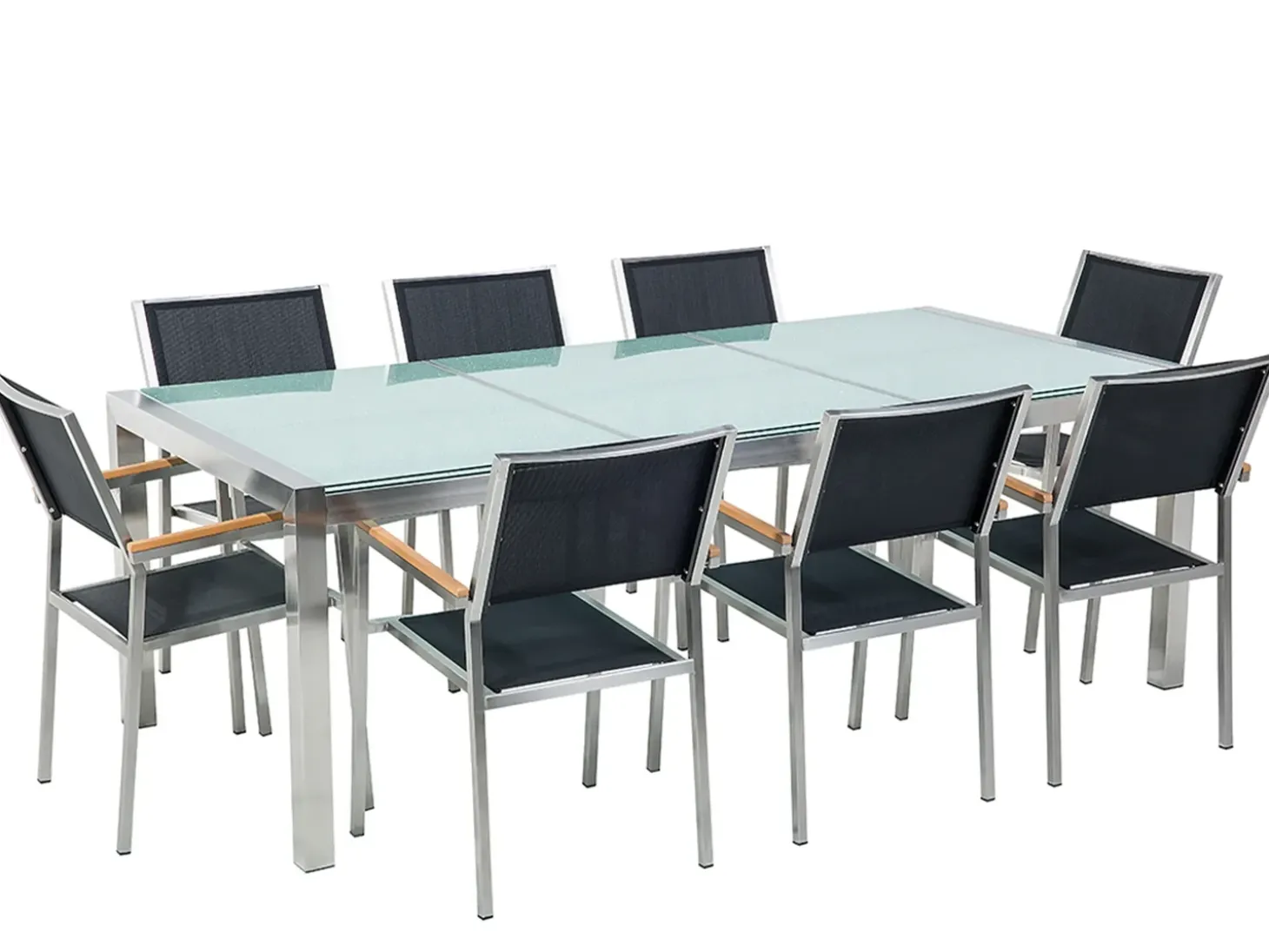 GROSSETO 8 personers Havemøbelsæt Transparent/sort Krakeleret glas
