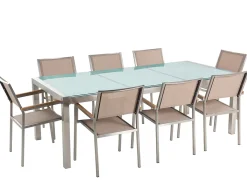 GROSSETO 8 personers Havemøbelsæt Transparent/beige Krakeleret glas