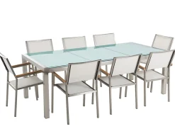 GROSSETO 8 personers Havemøbelsæt Transparent/hvid Krakeleret glas
