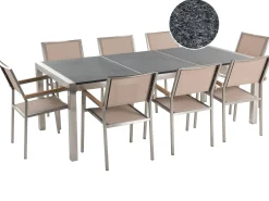 GROSSETO 8 personers Havemøbelsæt Grå/beige Granit Trippelplade Poleret