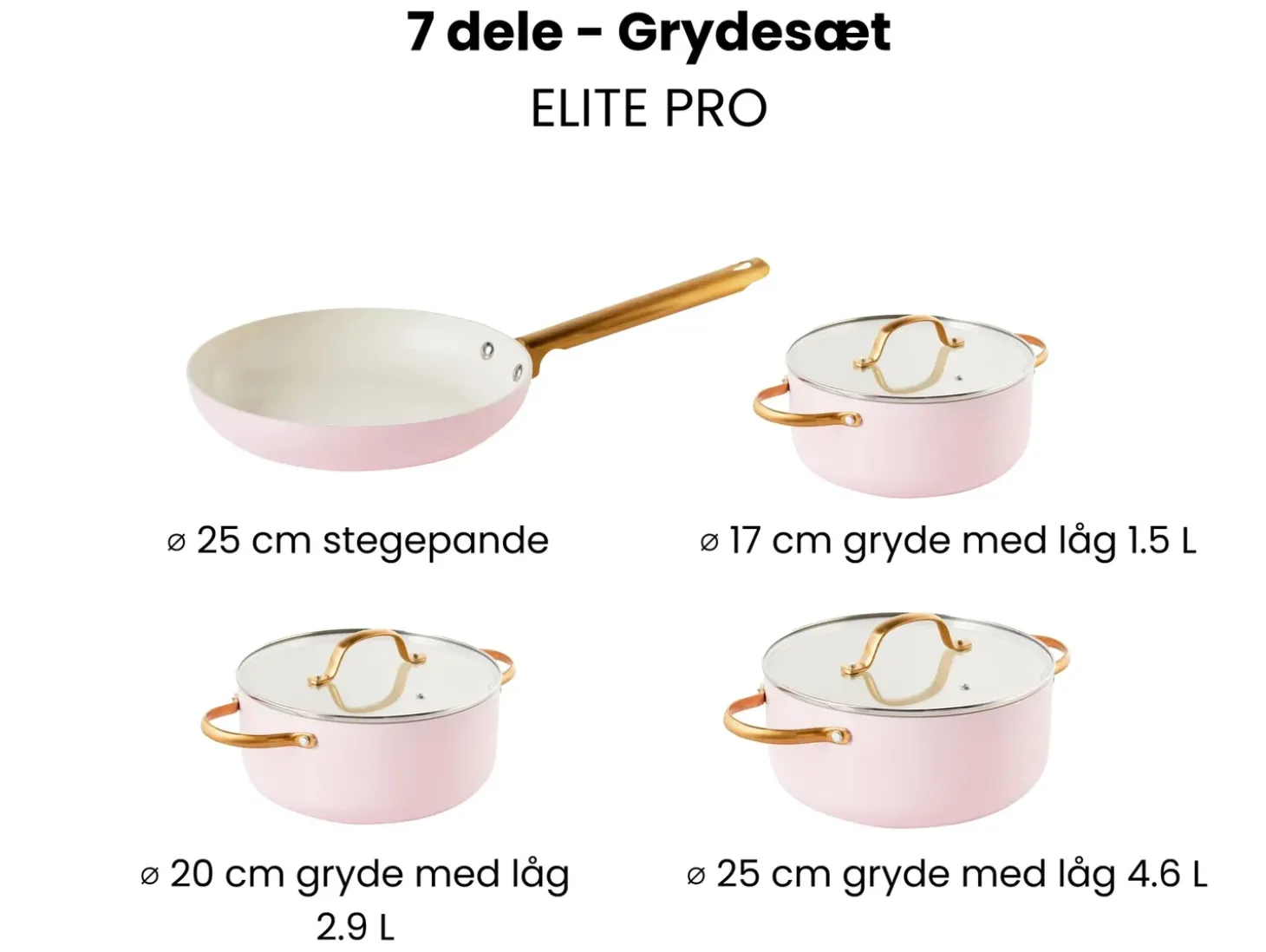 Grydesæt med 7 dele ELITE PRO Pastellrosa