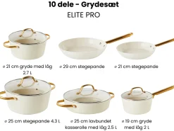 Grydesæt med 10 dele ELITE PRO Cremehvid