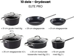 Grydesæt med 10 dele ELITE PRO Sort