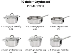 Grydesæt med 10 dele PRIMECOOK Rustfrit stål Sølv