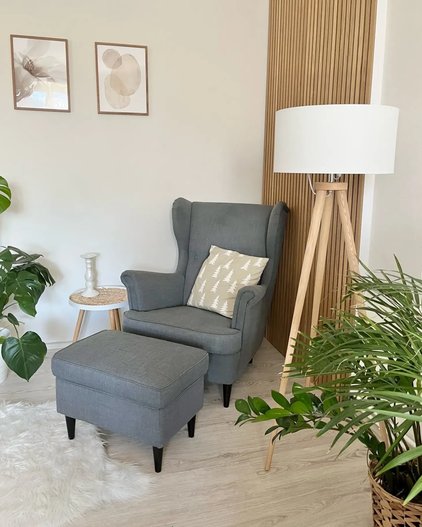 Gulvlampe NITRA Egetræ Hvid